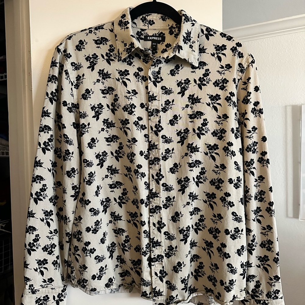 Express Men's Floral Print Shirt - Black and White